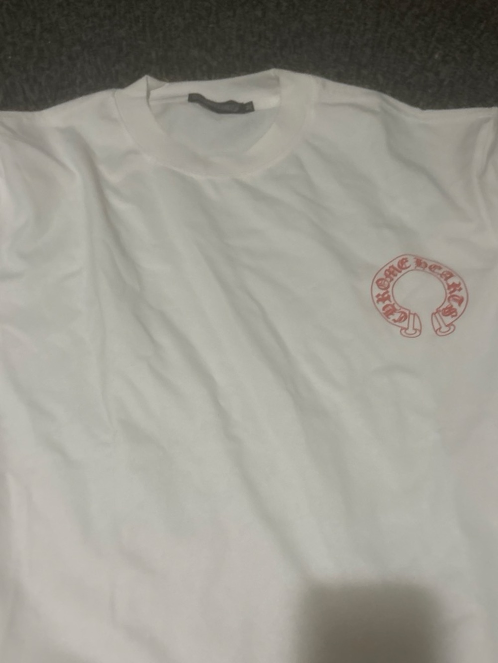 Chrome Hearts White Short-Sleeve Tee with Red Chest Horseshoe